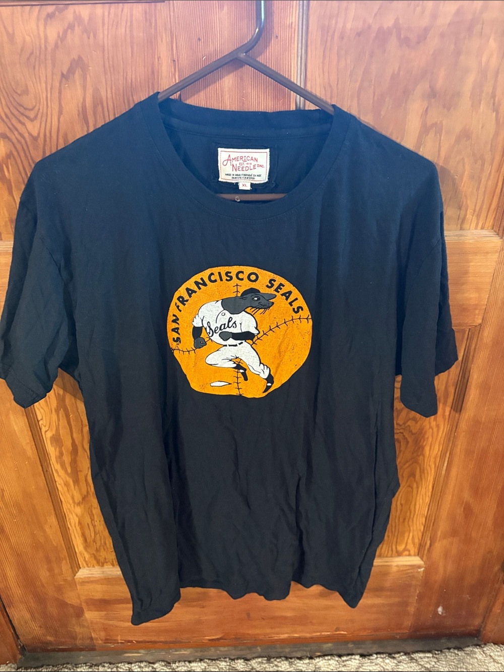 American Needle Black Tee with Orange & White San Francisco Seals Logo
